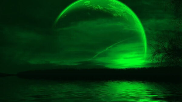 Wallpaper Aesthetic, Moon, Background, Reflection, Green, Sky, Water