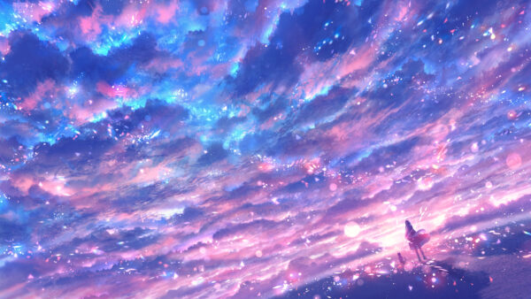 Wallpaper Starry, Sky, Background, Nature, Pink, Blue, Anime, Girl