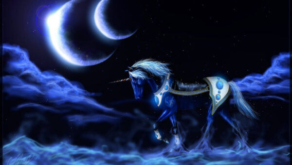 Wallpaper With, Desktop, Fantasy, Blue, Moon, Vaporwave, Horse