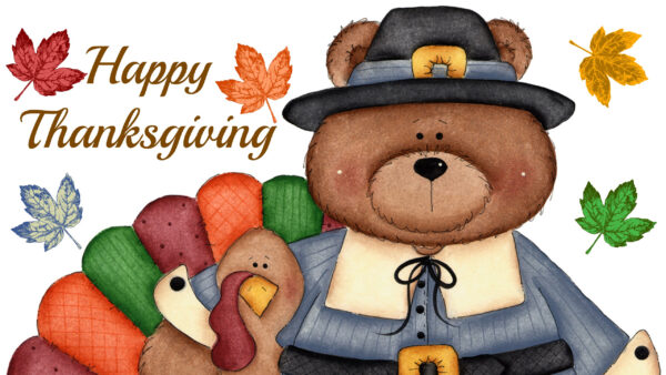 Wallpaper Bear, Word, Desktop, Happy, Leaves, Turkey, Thanksgiving, With