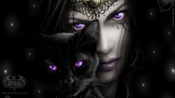 Wallpaper Eyes, Purple, Background, Cat, Girl, Desktop, Black