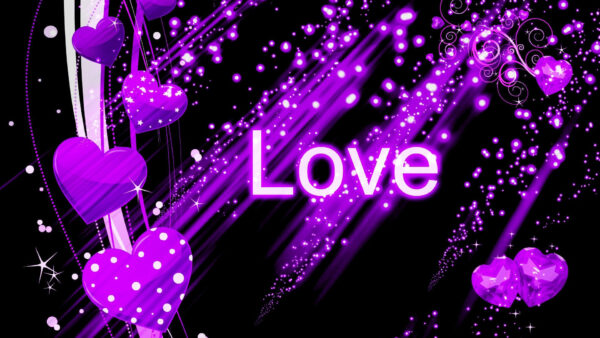 Wallpaper Love, Black, Background, Glittering, Purple, Heart