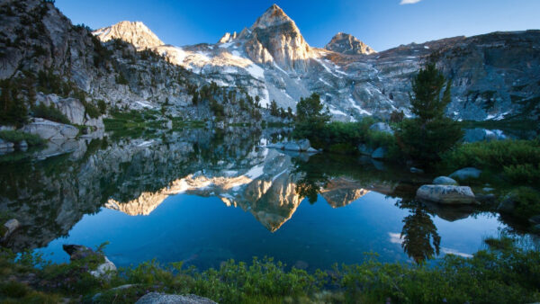 Wallpaper Mountains, Nature, Blue, Sky, Background, Covered, Rock, Reflection, Lake, White