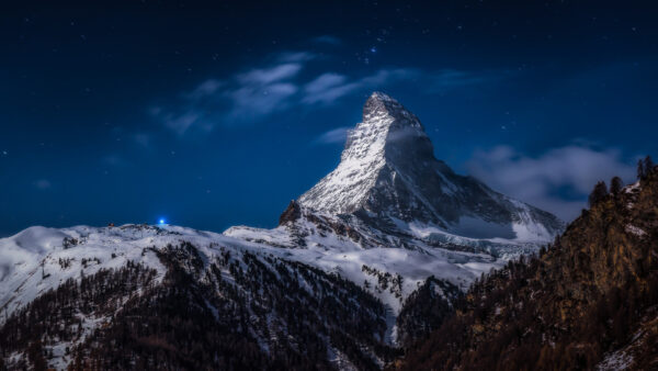 Wallpaper Background, During, Sky, Nighttime, Capped, Landscape, Blue, Nature, View, Snow, Mountain