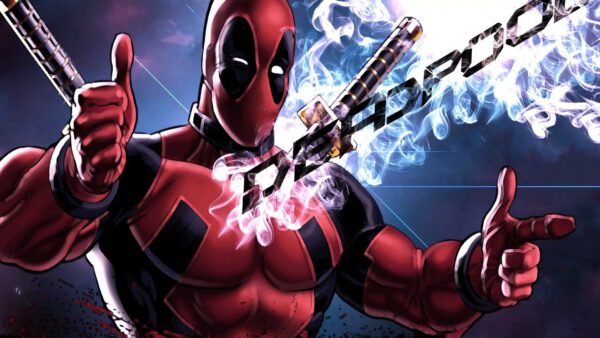 Wallpaper With, Blue, Background, Deadpool, Sword