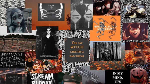 Wallpaper Skeleton, Scream, Fall, Pumpkin, Halloween, Horror, Collage, Faces