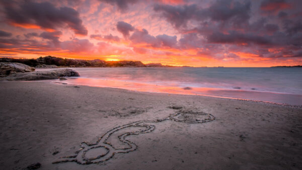 Wallpaper Waves, Rocks, White, Ocean, Black, Under, Clouds, During, Beach, Sky, Sand, Sunset