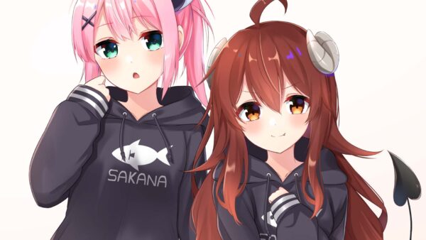 Wallpaper With, Girls, Pink, Brown, Hair, Dress, Girl, Black, Anime