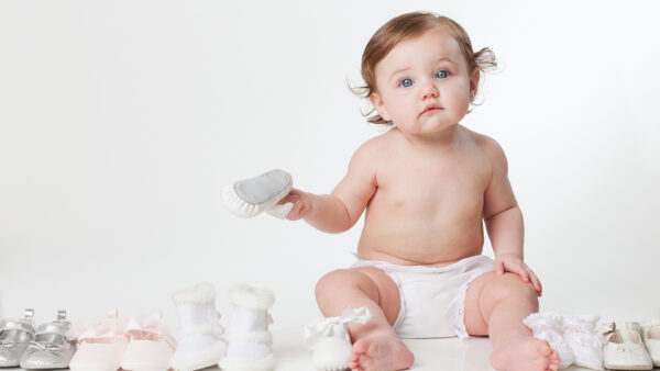 Wallpaper Shoes, Blue, Sitting, Child, Cute, With, Light, Toddler, Eyes, White, Background