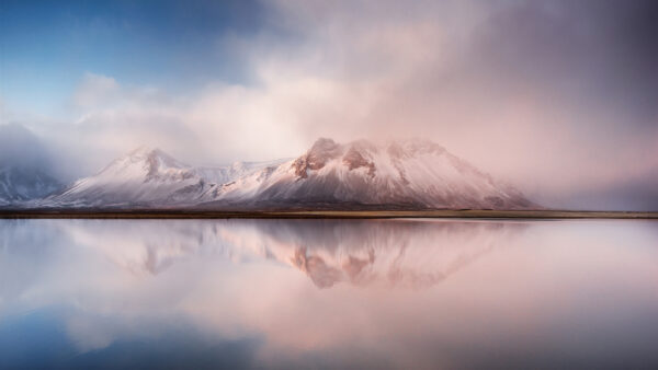 Wallpaper View, Reflection, Blue, Nature, Snow, Water, Mountains, Landscape, Clouds, White, Capped, Sky