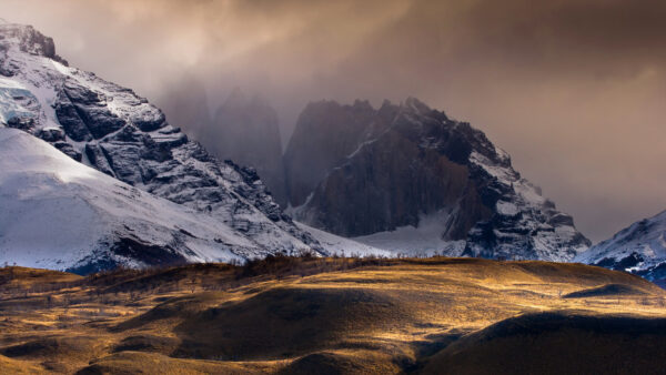 Wallpaper Mobile, Sky, Covered, Cloudy, Under, Black, Desktop, Mountains, Nature, Snow