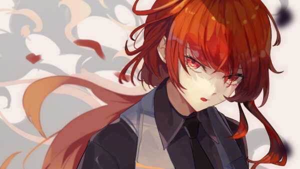 Wallpaper Red, Eyes, Hair, Diluc, Impact, Genshin