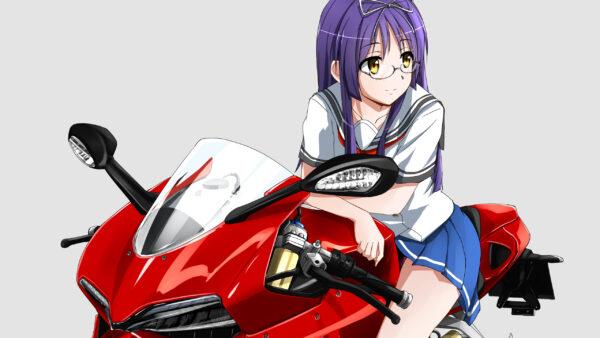 Wallpaper Bike, Red, Eyes, Purple, Anime, Girl, Yellow, Hair