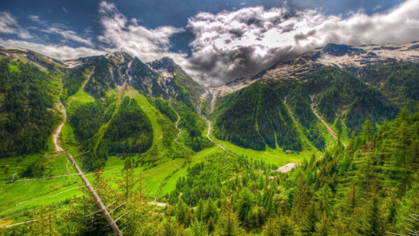 Wallpaper Blue, View, Green, Sky, Bushes, White, Background, Grass, Mountains, Aerial, Clouds, Plants, Nature, Trees