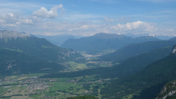 Wallpaper Sky, View, Background, Landscape, Green, Hills, Nature, Trees, Slope, Mountains, Blue, Grass