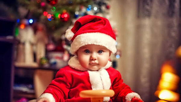 Wallpaper Colorful, Dress, Child, Closeup, View, Sitting, Baby, Blur, Background, Wearing, Lights, Claus, Santa, Cute