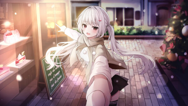 Wallpaper Girl, Anime, Long, Bakery, Hair, Inside, White