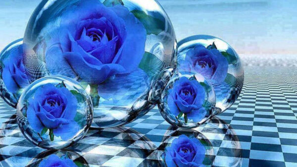 Wallpaper Bubbles, Blue, Abstract, Desktop, Flowers