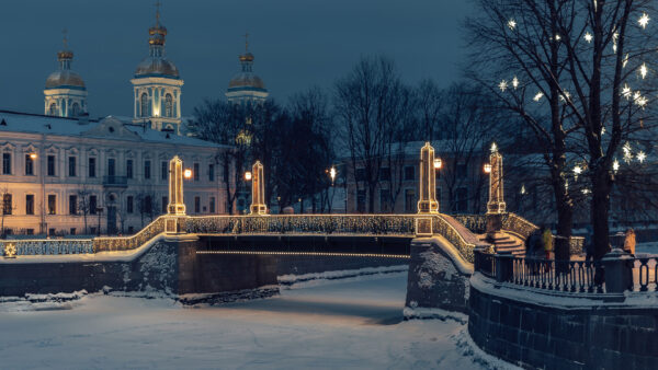 Wallpaper Desktop, Petersburg, River, Night, Travel, Saint, Bridge, Winter, Snow, Russia