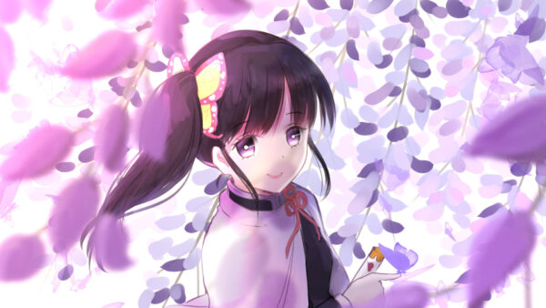 Wallpaper Slayer, And, Desktop, Kanao, Demon, Purple, Pink, Eyes, Background, Flowers, With, Tsuyuri, Anime