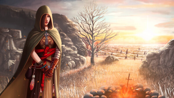 Wallpaper Souls, Dark, Sword, Girl, Fantasy, Fire, Desktop, Sunset, Near, Games, During