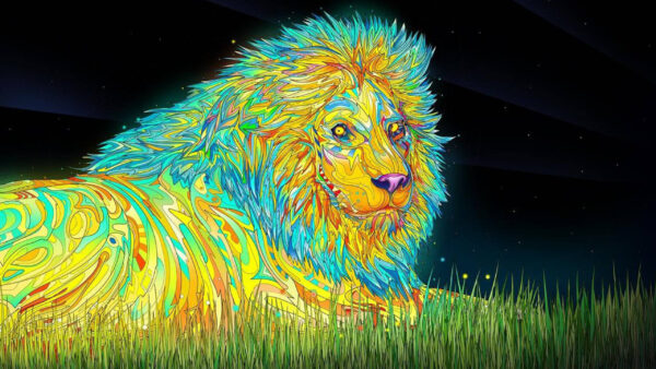 Wallpaper Lion, Colorful, Trippy, Desktop, Art
