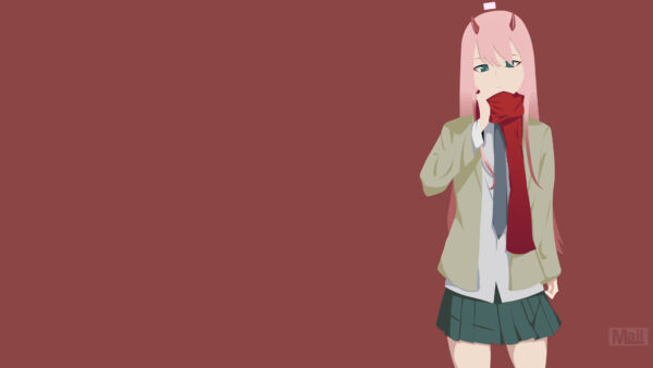 Wallpaper Background, FranXX, Hair, Pink, Darling, Two, Scarf, The, Zero, Red, Anime, With