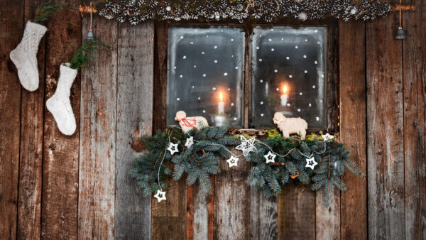 Wallpaper Candles, Ornaments, And, Christmas, Glass, Windown