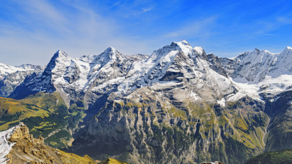 Wallpaper Sky, View, Blue, Covered, Desktop, Mobile, Nature, Snow, Background, Mountains, Landscape, Greenery