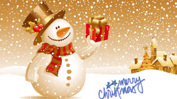Wallpaper Background, Box, Christmas, Gift, Snowman, Snowfall, With, Cute