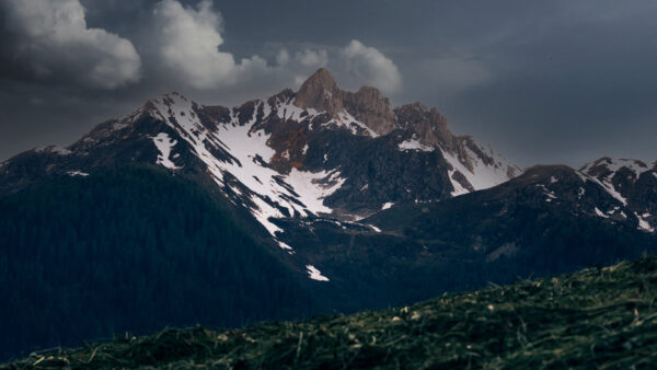 Wallpaper Mountain, Covered, Cloudy, Daytime, Under, Scenery, Sky, Snow, During, Nature