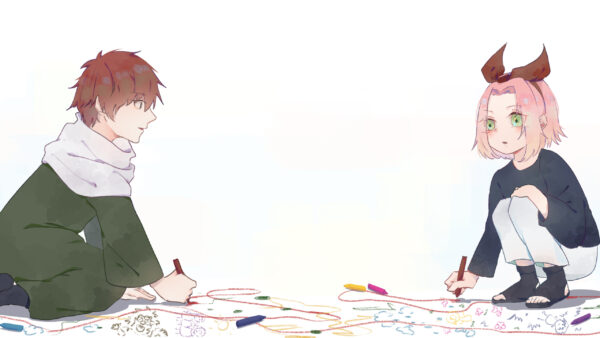 Wallpaper Haruno, Sasori, Sakura, Hair, Green, Ribbon, Naruto, Red, Pink, Eyes