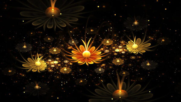 Wallpaper Background, Fractal, Flowers, Yellow, Black, Orange