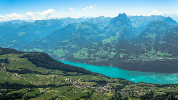 Wallpaper Sky, Aerial, Mountains, Blue, Under, Mobile, View, Nature, Greenery, Trees, Desktop, Village, River, Valley