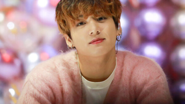 Wallpaper T-Shirt, Pink, Glare, BTS, Jungkook, Sitting, White, And, Wearing, Overcoat, Lights, Fur, Bokeh, Background