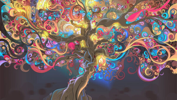 Wallpaper Trippy, Desktop, Colorful, Branches, Tree