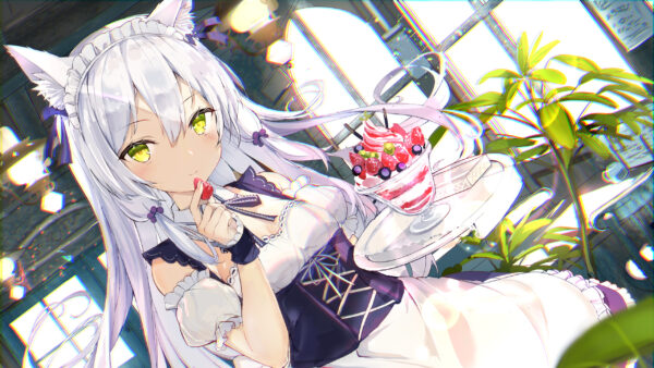 Wallpaper Dress, Purple, Anime, White, Green, Wearing, Eyes, Girl, Hair