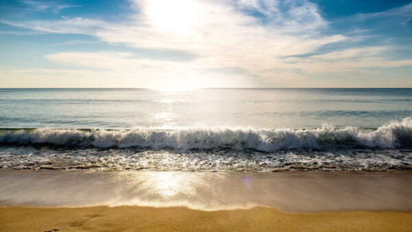 Wallpaper Blue, Sunrays, Beach, Waves, Splashes, Under, Sand, Nature, Sky, Ocean