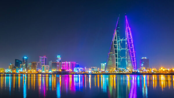 Wallpaper Emirates, Reflection, Lightning, River, Arab, Buildings, Dubai, Desktop, Travel, Colorful, United