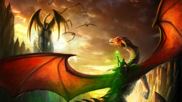 Wallpaper Above, Dreamy, Green, Fantasy, Dragon, Flying, Desktop, Red