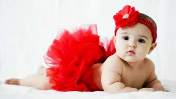 Wallpaper Cute, Girl, Red, Dress, Down, White, And, Wearing, Lying, Baby, Child, Headband, Bed