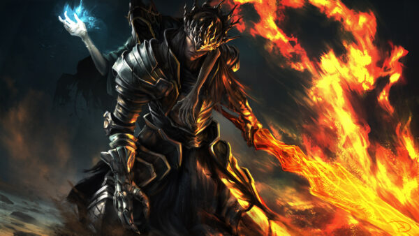 Wallpaper Dark, Souls, Warrior, Sord, Fire, Games, Desktop