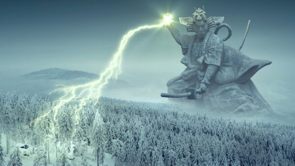 Wallpaper Samurai, Lightning, Forest, Winter, Giant, Warrior