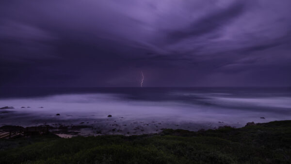 Wallpaper Coast, Thunderstorm, Ocean, Nature, Desktop, Purple, Under, Sky, White, Clouds, Mobile