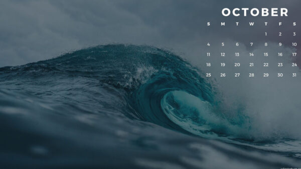 Wallpaper Background, Ash, October, Waves, Calendar, Desktop