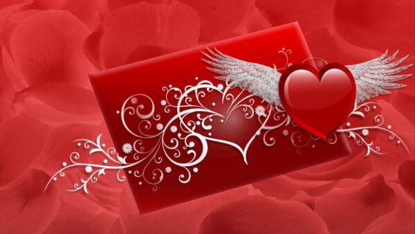 Wallpaper Heart, With, Red, White, Wings, Valentine, Desktop