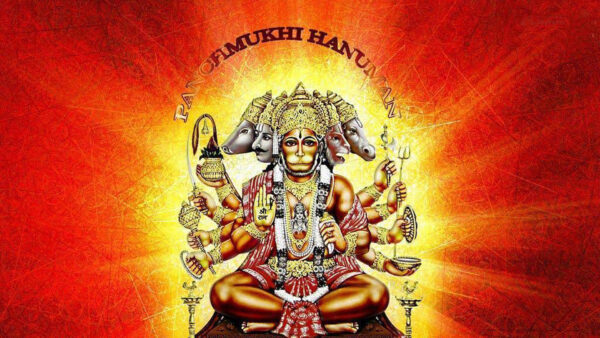 Wallpaper Panchmuki, Yellow, Red, Background, Hanuman