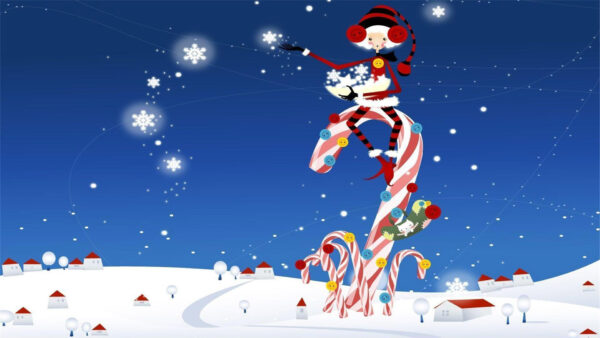 Wallpaper Christmas, Candy, Snoopy, Sitting, Cane