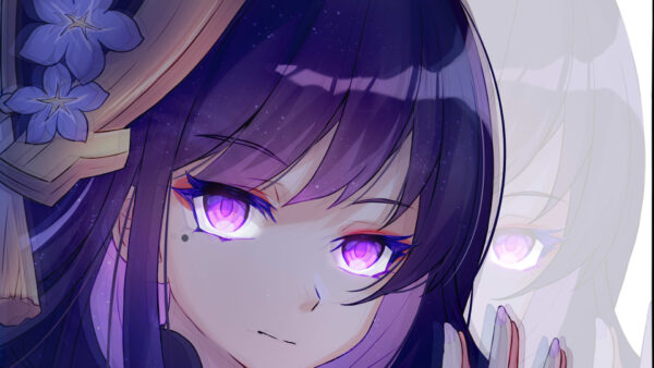 Wallpaper Purple, Baal, Eyes, Impact, Genshin