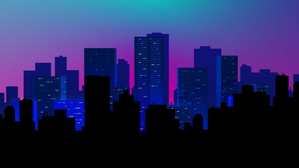Wallpaper Background, Blue, Pink, Minimalism, Sky, City, Vector, Buildings